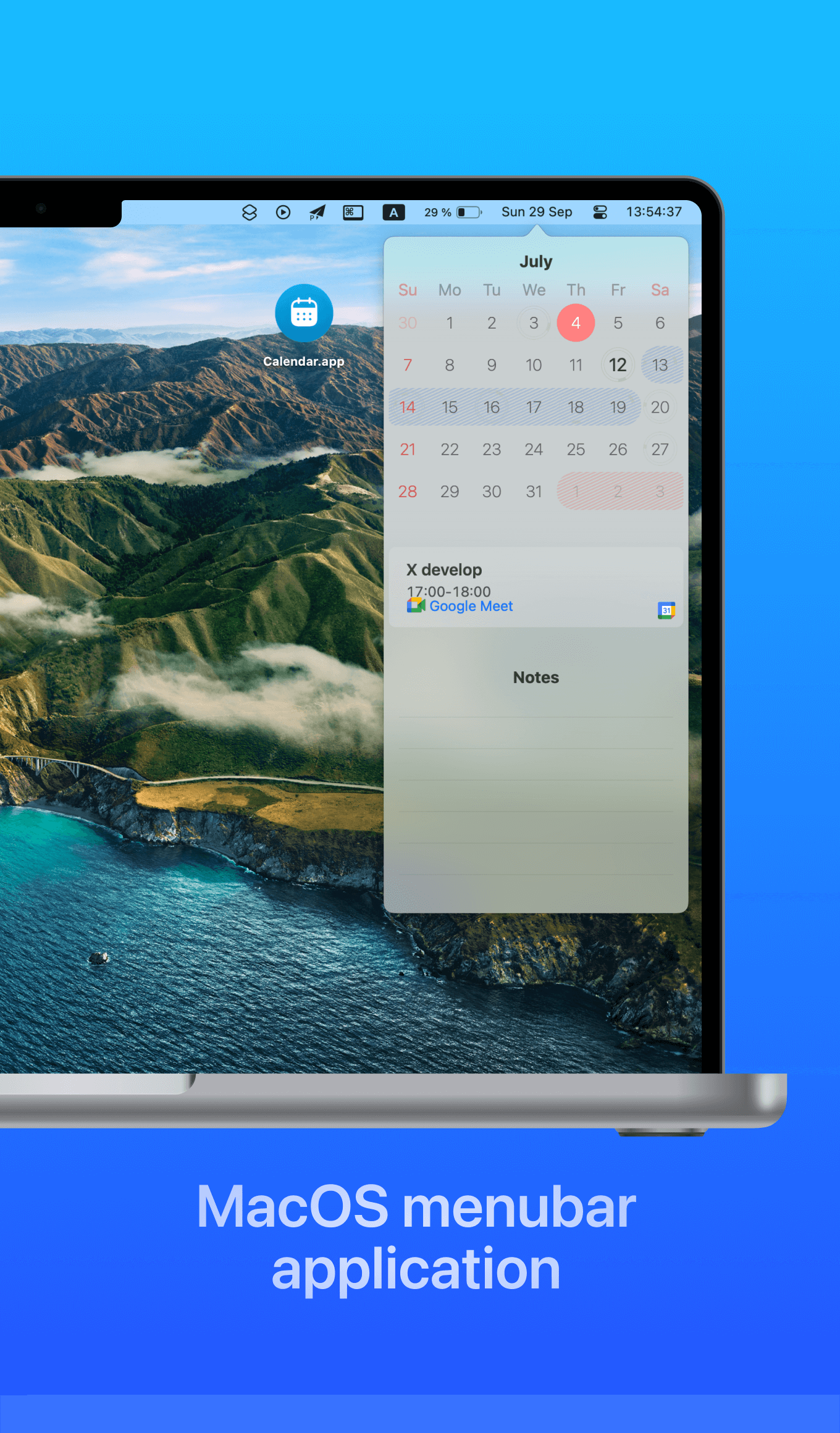 Calendar macOS menu bar application