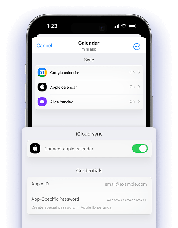 Calendar sync settings screen